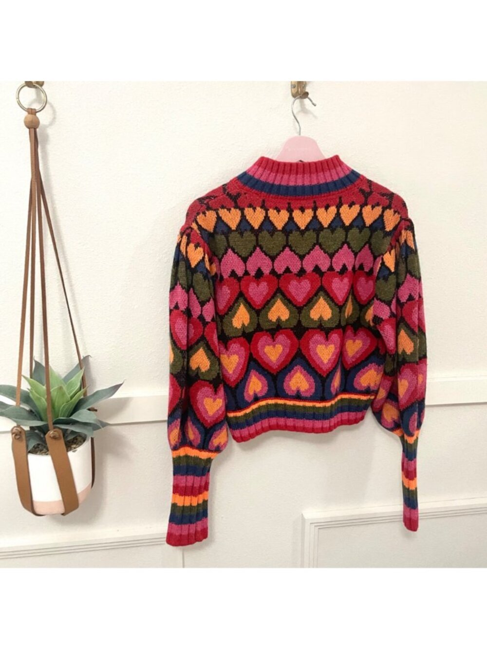FARM RIO Full Of Hearts Jacquard Mock Neck Sweater Size S Multicolored Knit - Picture 7 of 7